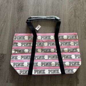 NEW PINK Victoria's Secret Cotton Tote Bag - Pink & White Stripes